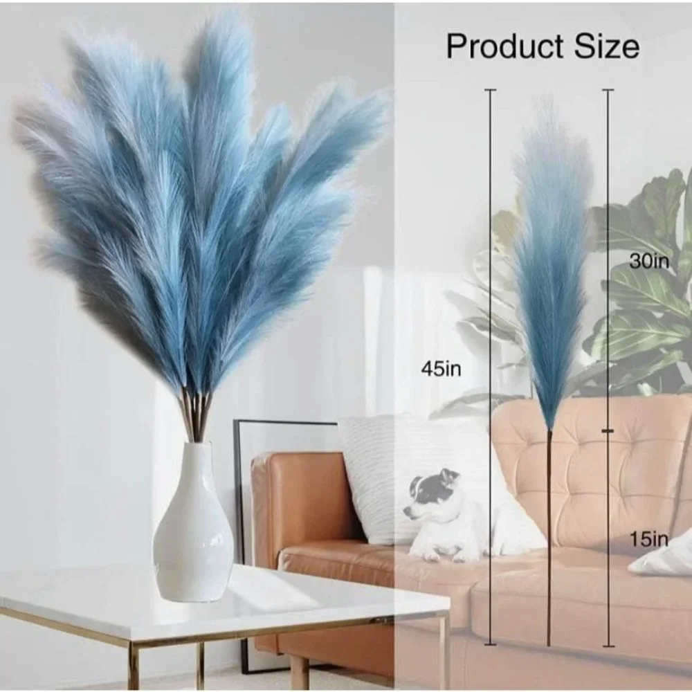 3 Pieces | Gradient Blue Faux Artificial 45Inch Pampas Grass Rustic Boho Decor